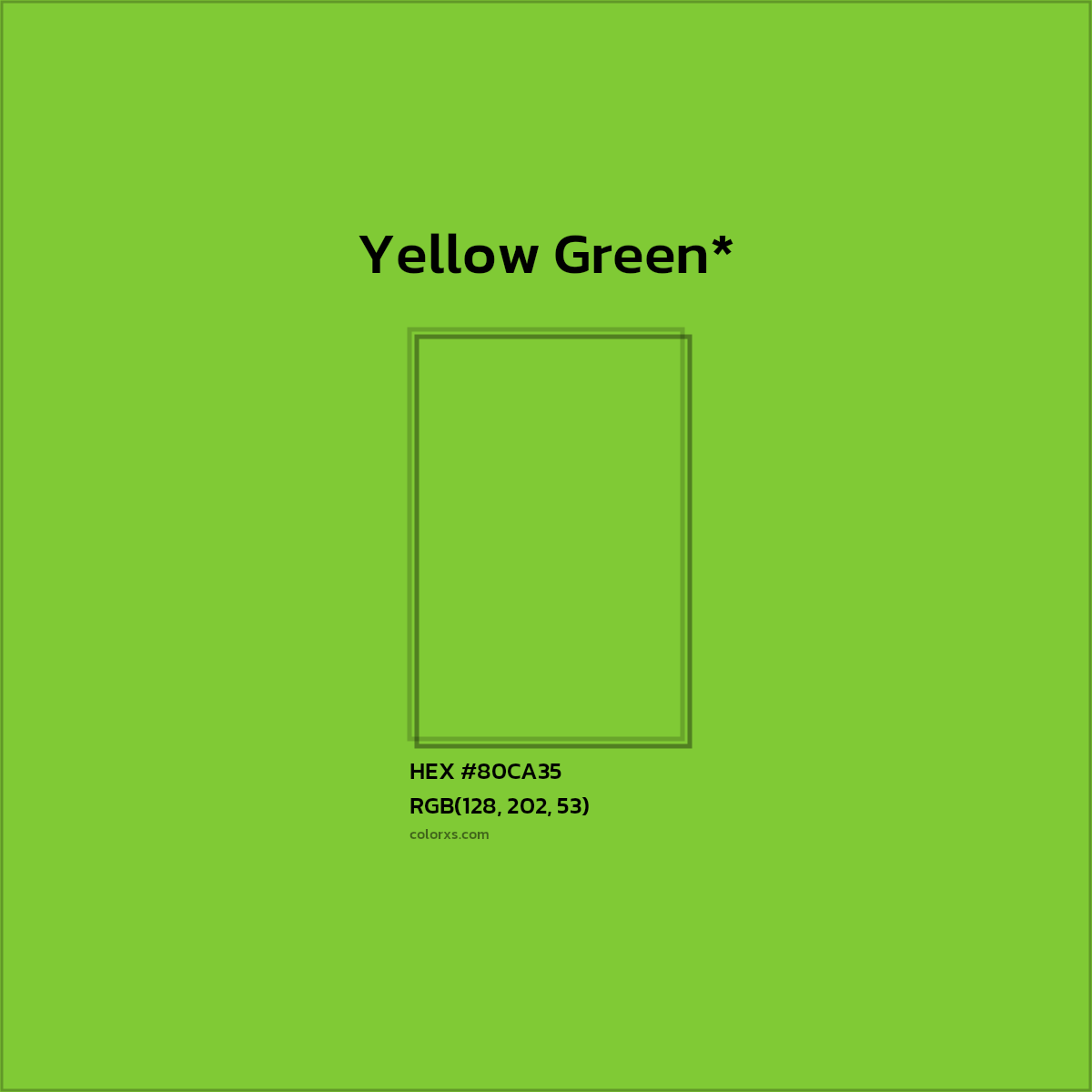 #80CA35 hex color. RGB, RYB, CMYK, HSL, HSV codes and color conversions. Matching color names, palettes, paints.