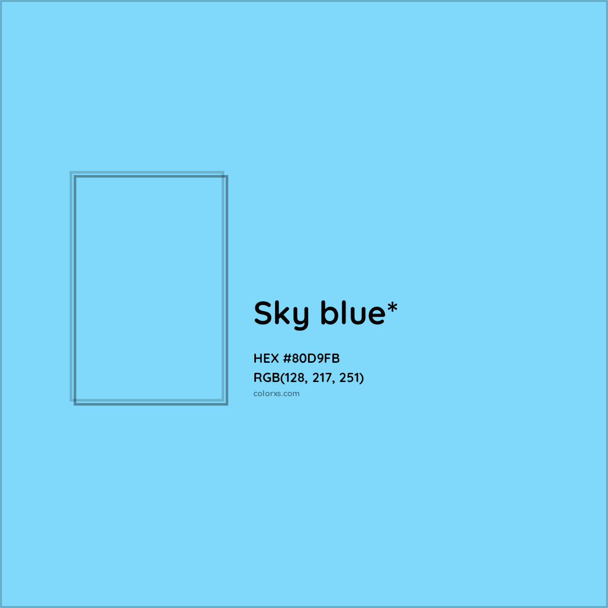 #80D9FB hex color. RGB, RYB, CMYK, HSL, HSV codes and color conversions. Matching color names, palettes, paints.