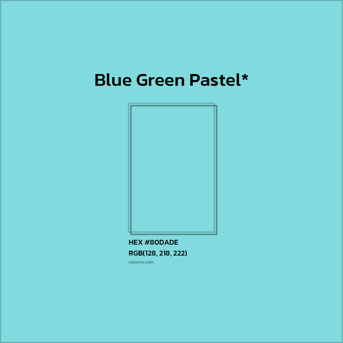 #80DADE hex color. RGB, RYB, CMYK, HSL, HSV codes and color conversions. Matching color names, palettes, paints.