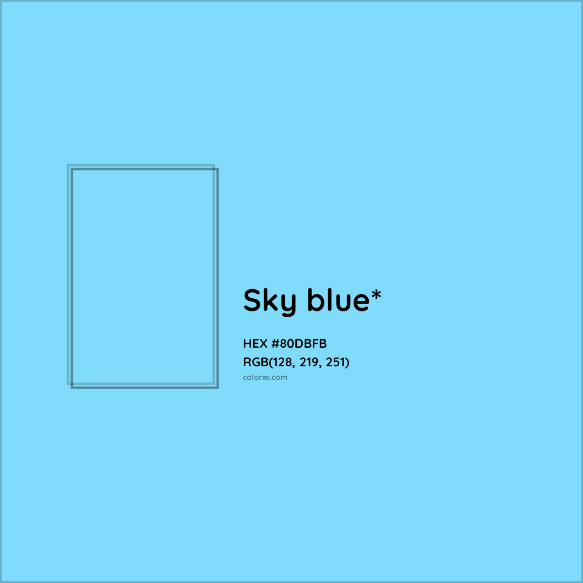 #80DBFB hex color. RGB, RYB, CMYK, HSL, HSV codes and color conversions. Matching color names, palettes, paints.