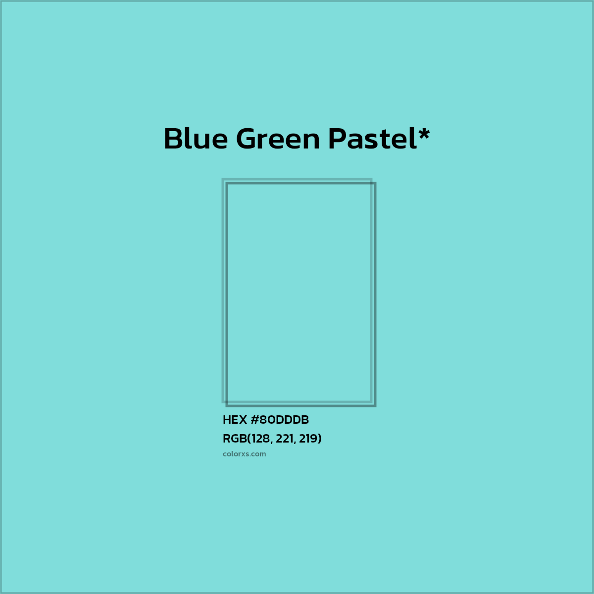 #80DDDB hex color. RGB, RYB, CMYK, HSL, HSV codes and color conversions. Matching color names, palettes, paints.