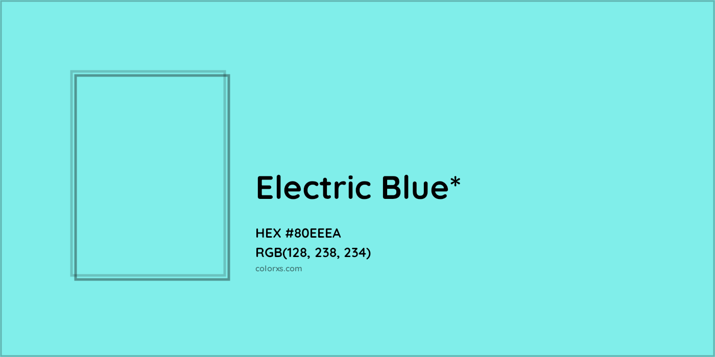 #80EEEA hex color. RGB, RYB, CMYK, HSL, HSV codes and color conversions. Matching color names, palettes, paints.