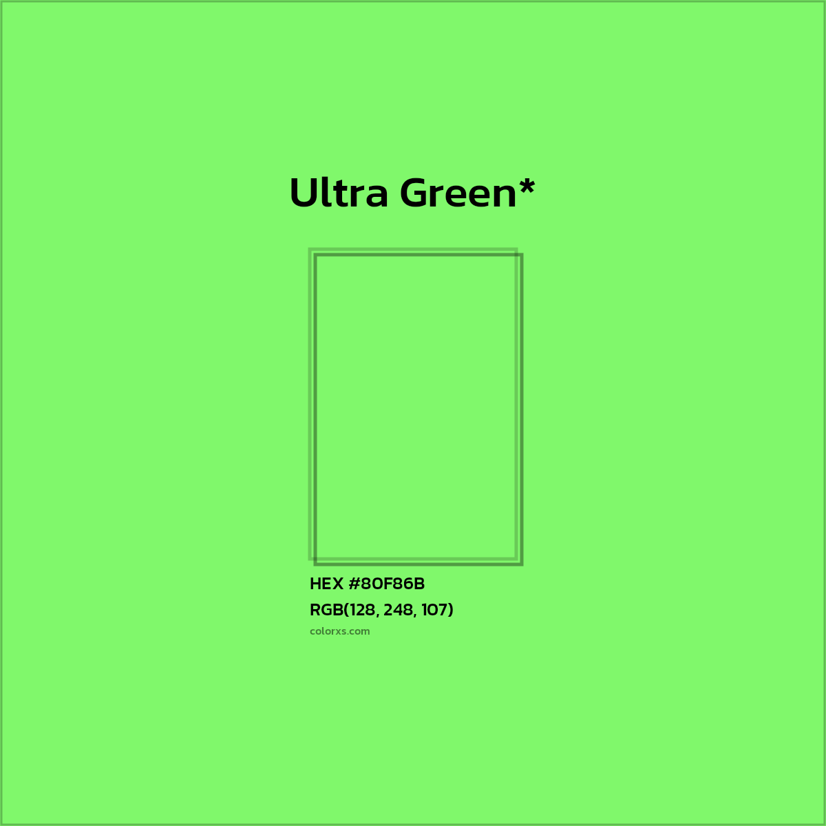 #80F86B hex color. RGB, RYB, CMYK, HSL, HSV codes and color conversions. Matching color names, palettes, paints.