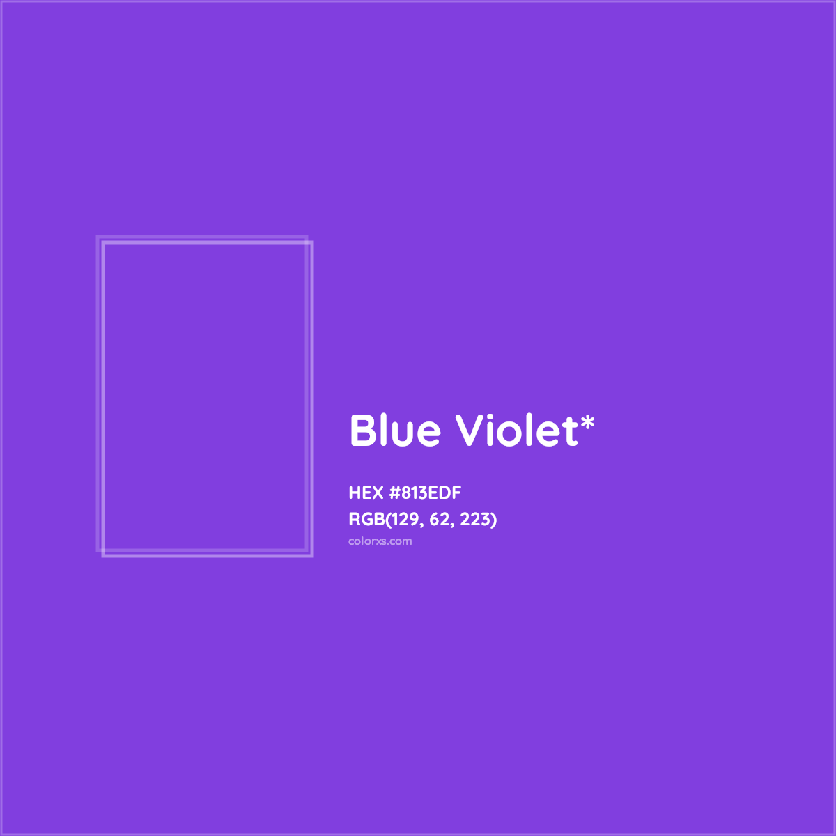 #813EDF hex color. RGB, RYB, CMYK, HSL, HSV codes and color conversions. Matching color names, palettes, paints.