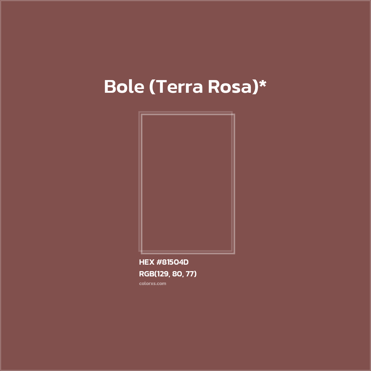 #81504D hex color. RGB, RYB, CMYK, HSL, HSV codes and color conversions. Matching color names, palettes, paints.