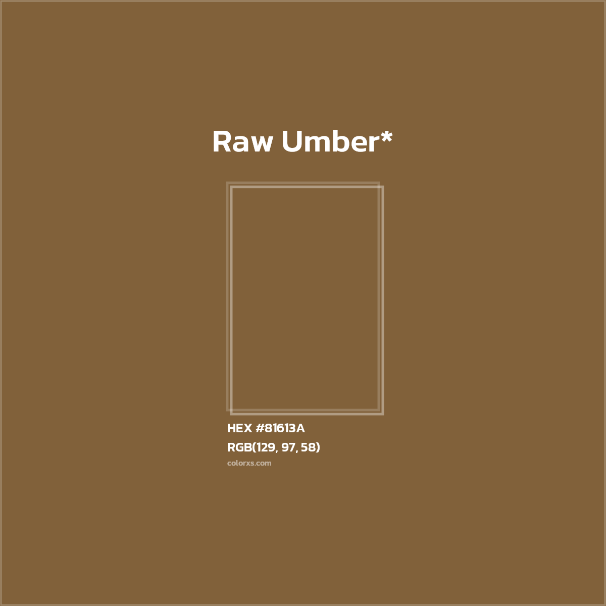 #81613A hex color. RGB, RYB, CMYK, HSL, HSV codes and color conversions. Matching color names, palettes, paints.