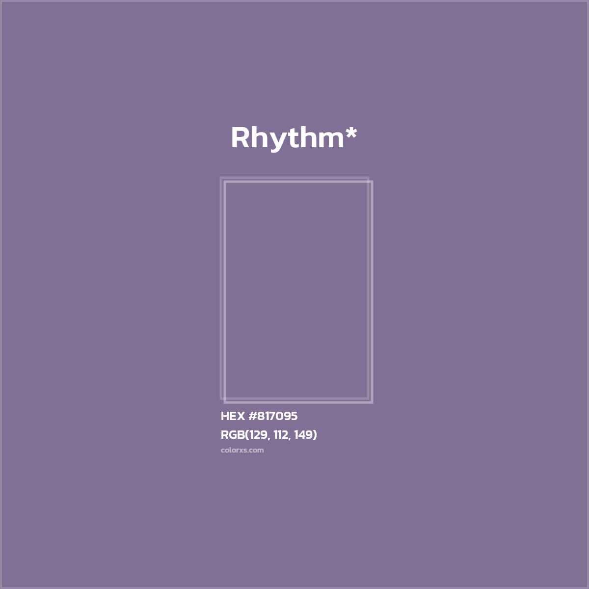 #817095 hex color. RGB, RYB, CMYK, HSL, HSV codes and color conversions. Matching color names, palettes, paints.
