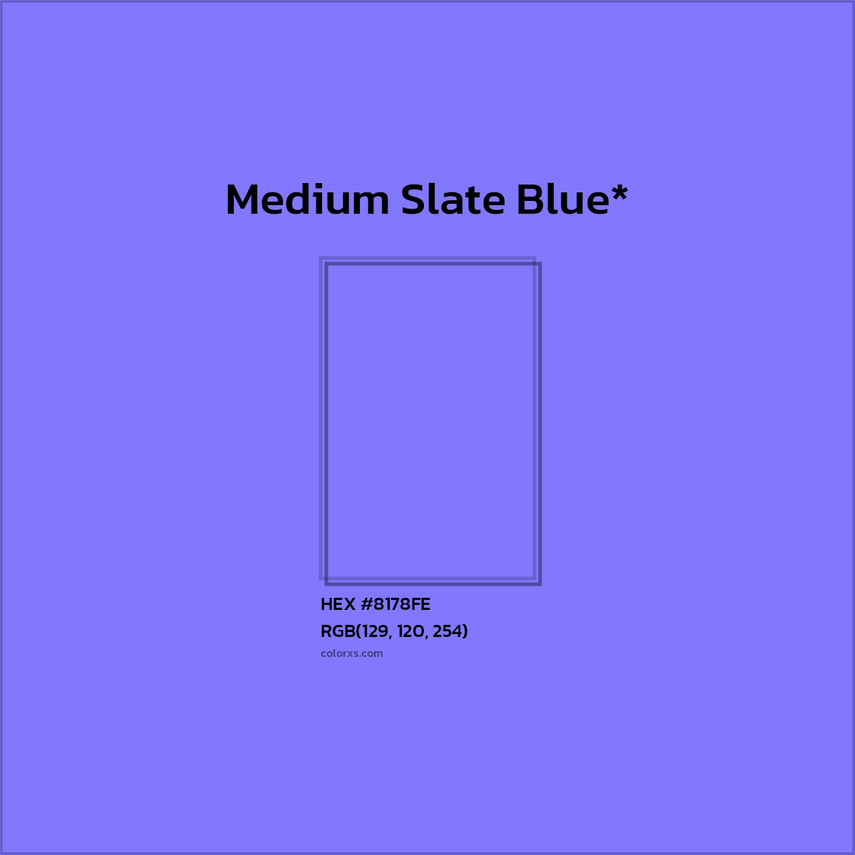 #8178FE hex color. RGB, RYB, CMYK, HSL, HSV codes and color conversions. Matching color names, palettes, paints.