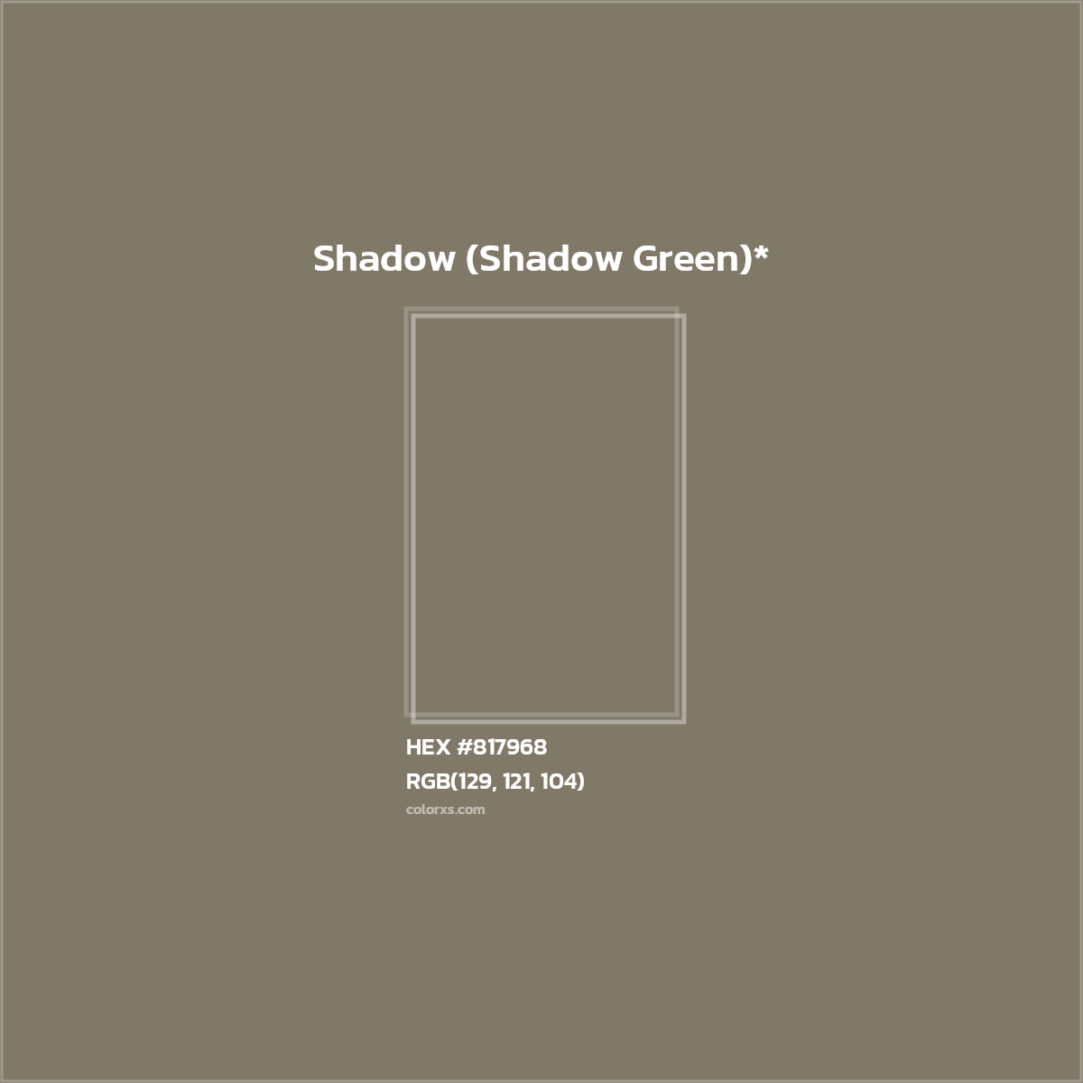 #817968 hex color. RGB, RYB, CMYK, HSL, HSV codes and color conversions. Matching color names, palettes, paints.