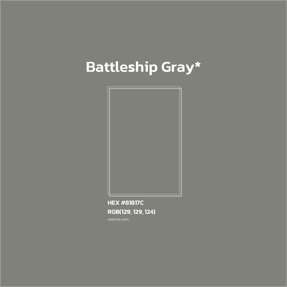 #81817C hex color. RGB, RYB, CMYK, HSL, HSV codes and color conversions. Matching color names, palettes, paints.