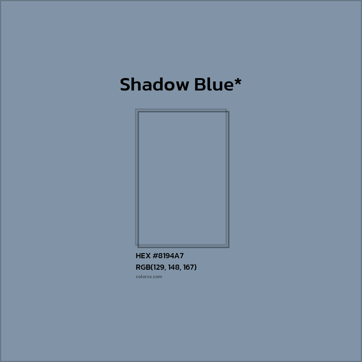 #8194A7 hex color. RGB, RYB, CMYK, HSL, HSV codes and color conversions. Matching color names, palettes, paints.