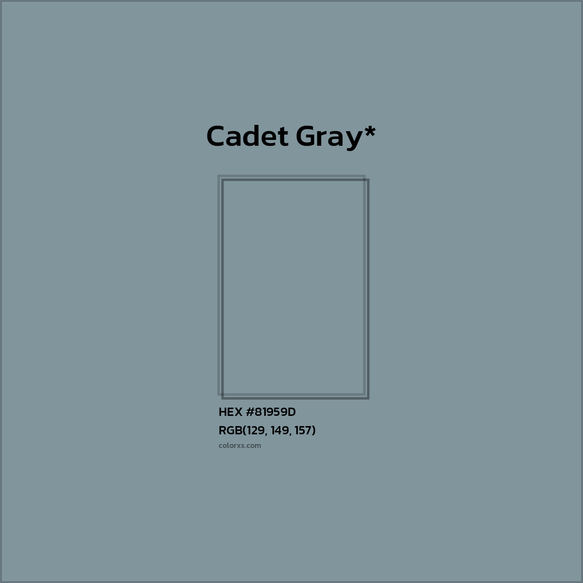 #81959D hex color. RGB, RYB, CMYK, HSL, HSV codes and color conversions. Matching color names, palettes, paints.