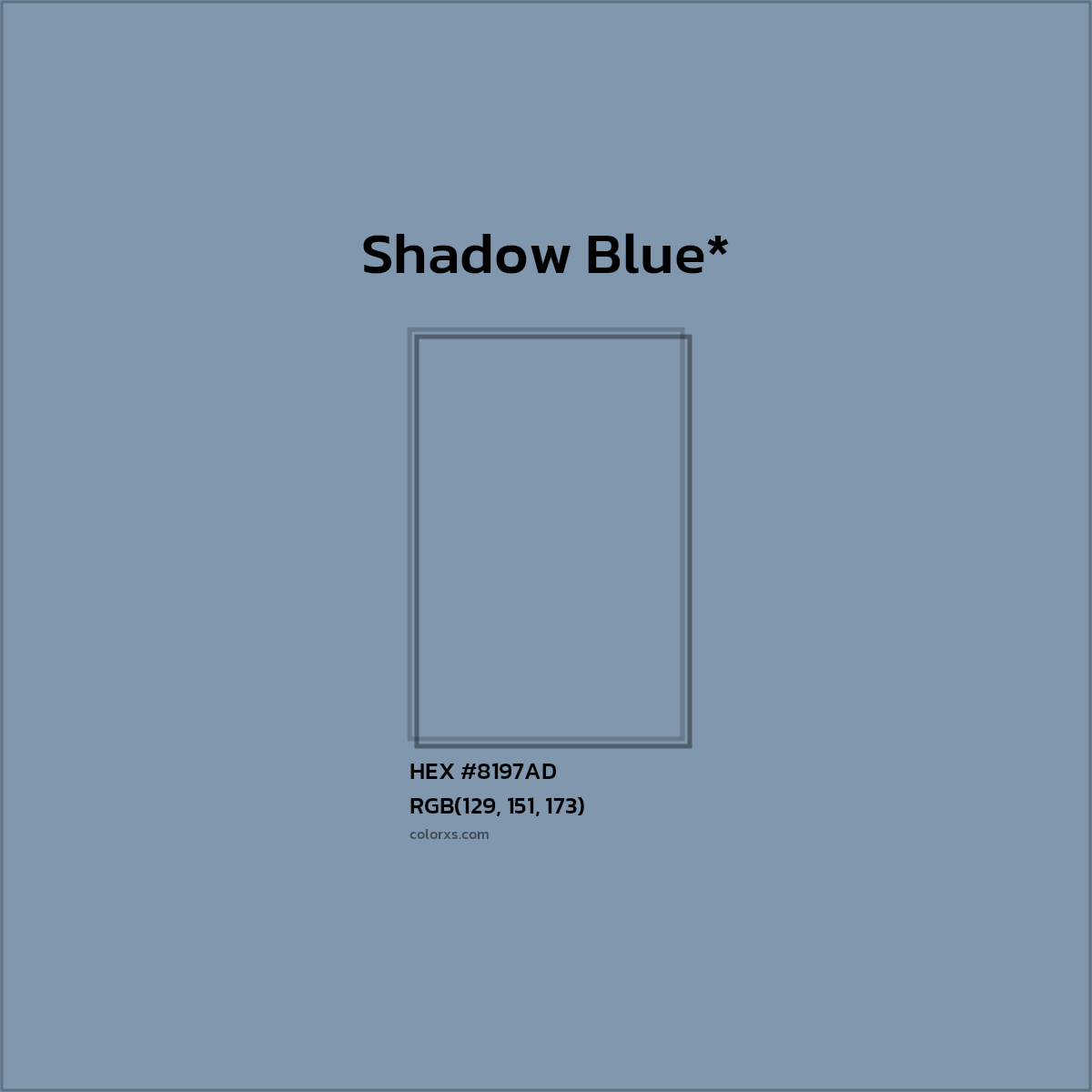#8197AD hex color. RGB, RYB, CMYK, HSL, HSV codes and color conversions. Matching color names, palettes, paints.