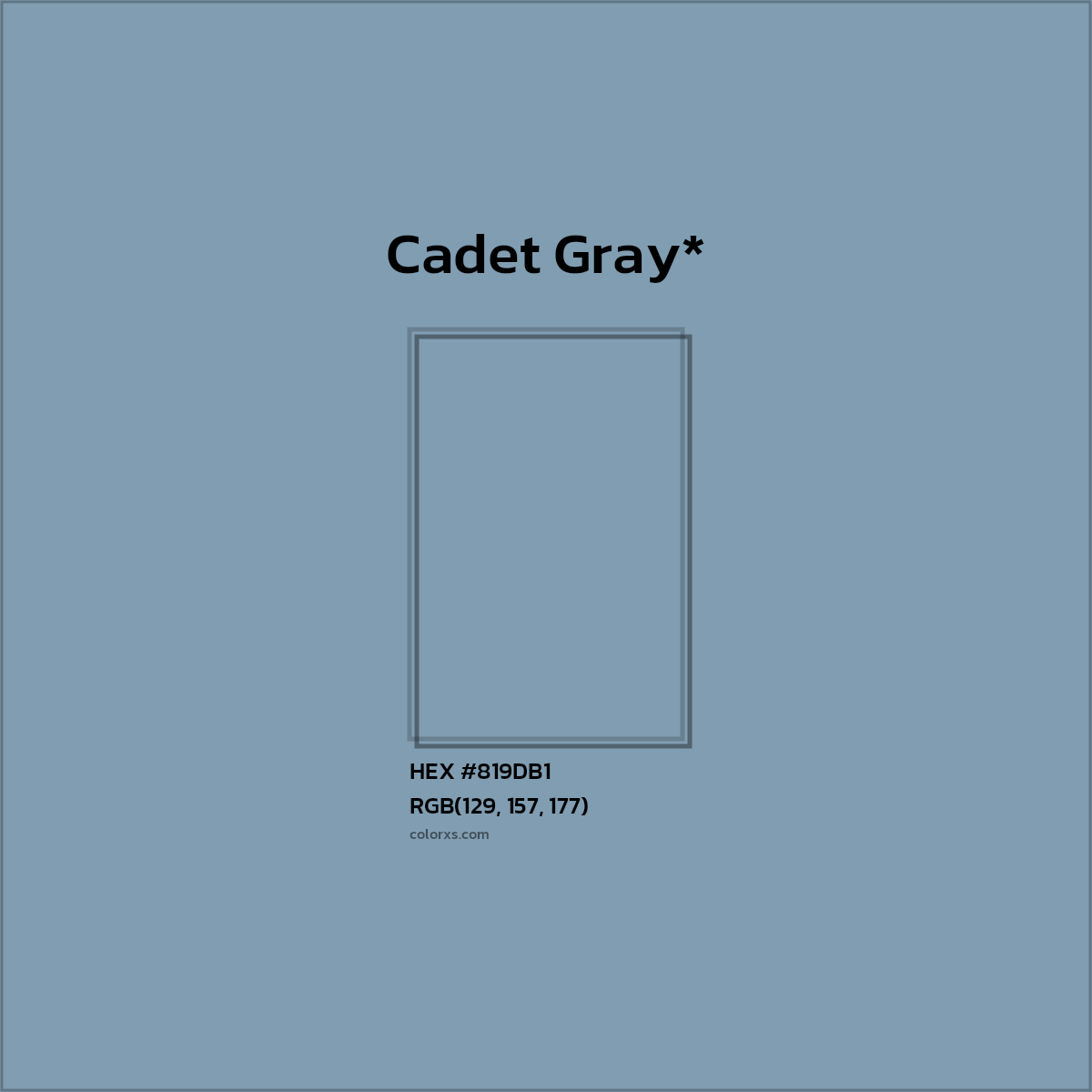 #819DB1 hex color. RGB, RYB, CMYK, HSL, HSV codes and color conversions. Matching color names, palettes, paints.