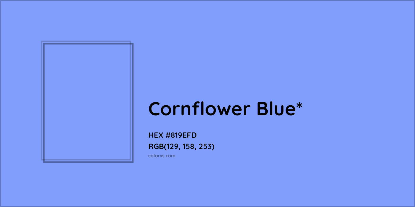#819EFD hex color. RGB, RYB, CMYK, HSL, HSV codes and color conversions. Matching color names, palettes, paints.