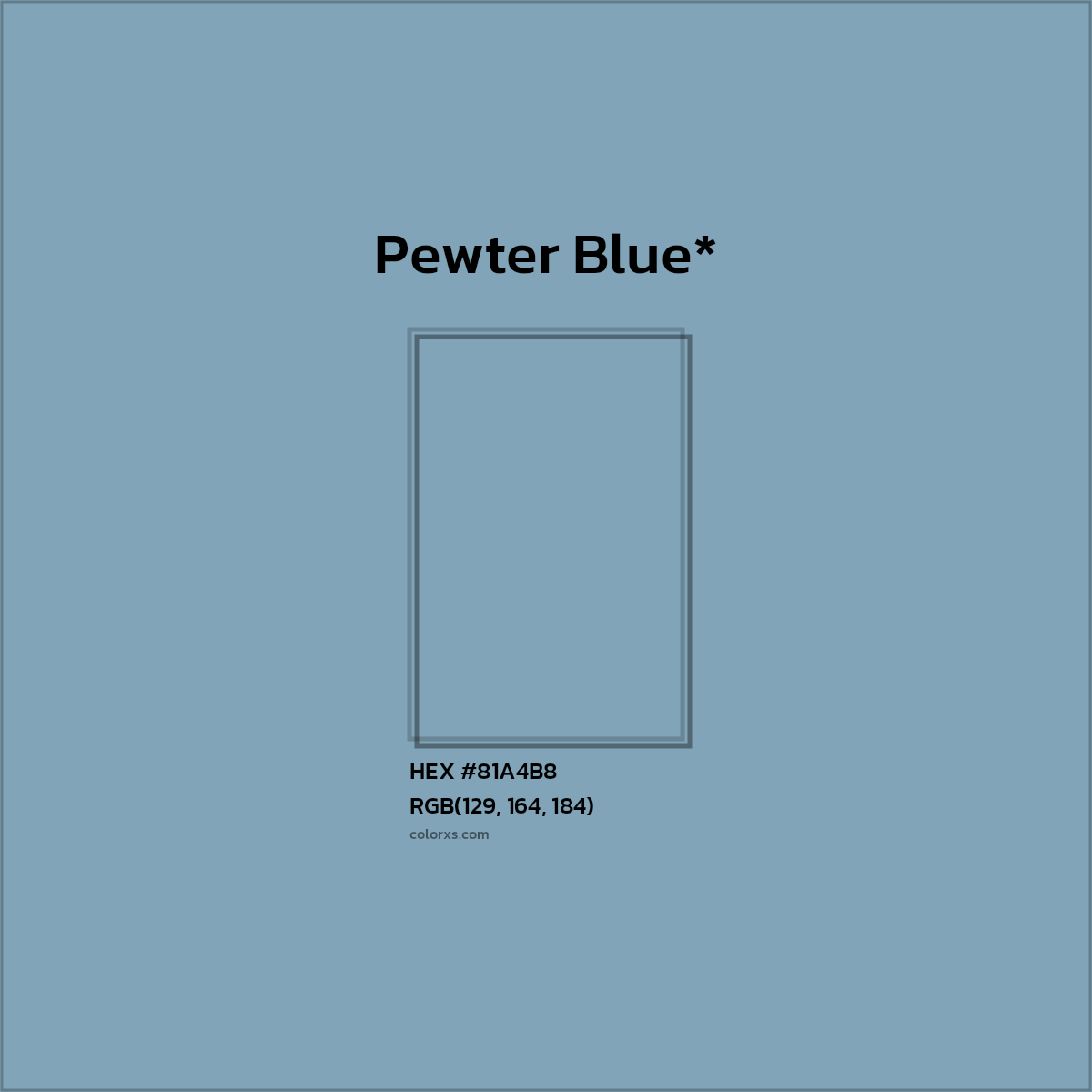 #81A4B8 hex color. RGB, RYB, CMYK, HSL, HSV codes and color conversions. Matching color names, palettes, paints.
