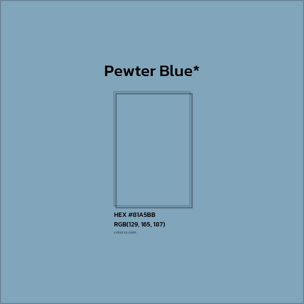 #81A5BB hex color. RGB, RYB, CMYK, HSL, HSV codes and color conversions. Matching color names, palettes, paints.