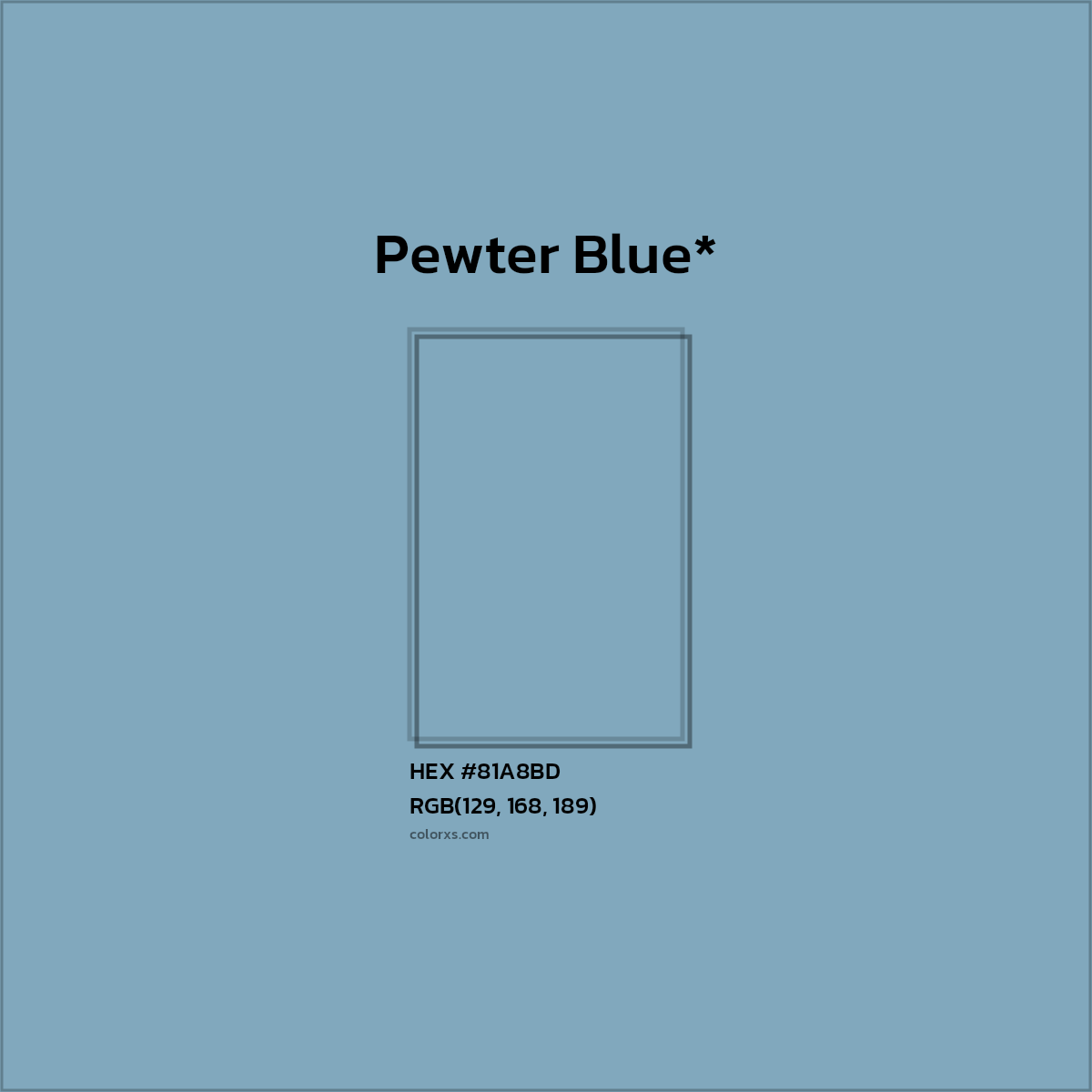 #81A8BD hex color. RGB, RYB, CMYK, HSL, HSV codes and color conversions. Matching color names, palettes, paints.