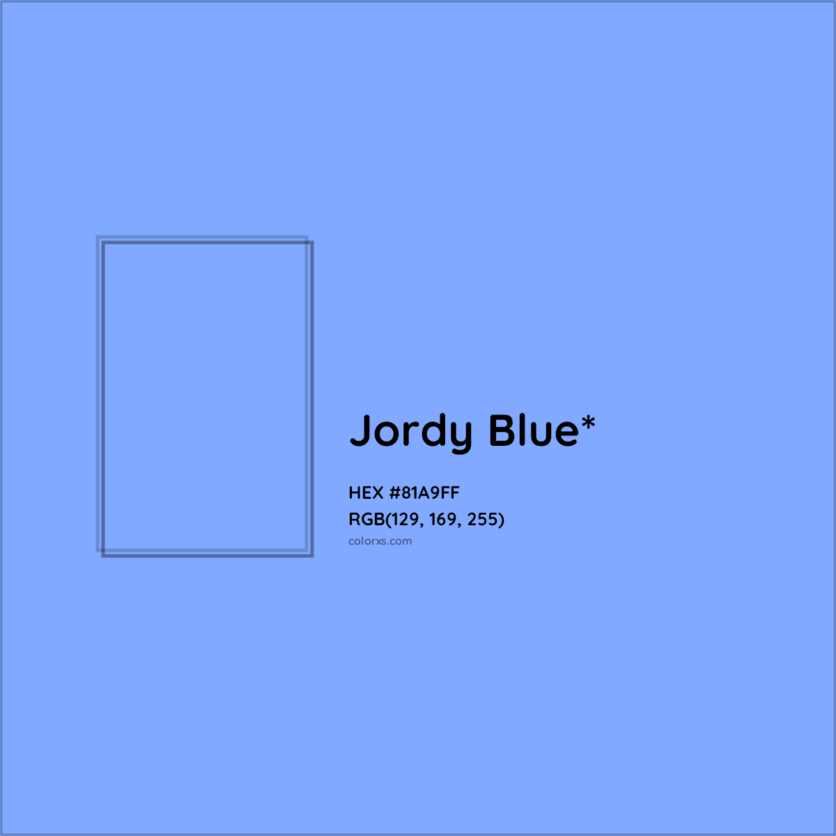 #81A9FF hex color. RGB, RYB, CMYK, HSL, HSV codes and color conversions. Matching color names, palettes, paints.