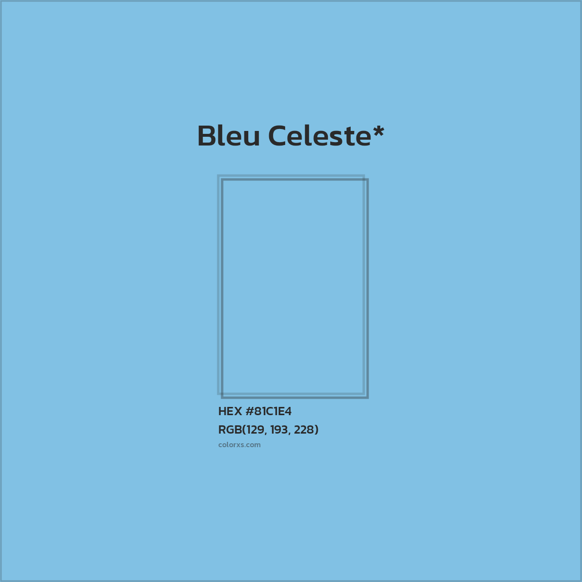 #81C1E4 hex color. RGB, RYB, CMYK, HSL, HSV codes and color conversions. Matching color names, palettes, paints.