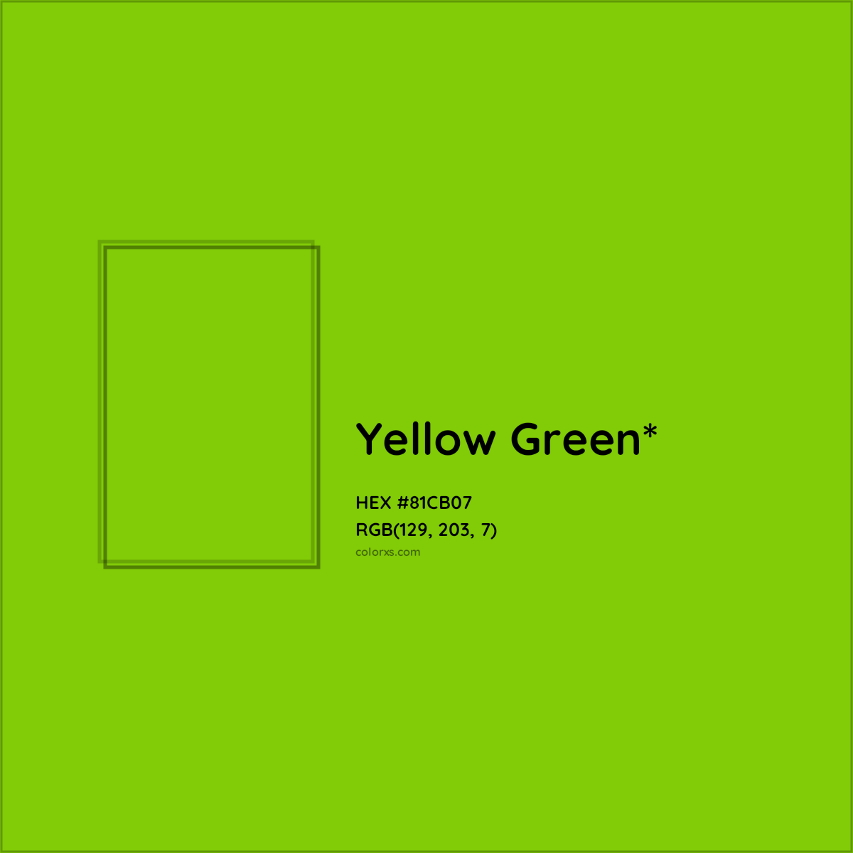 #81CB07 hex color. RGB, RYB, CMYK, HSL, HSV codes and color conversions. Matching color names, palettes, paints.
