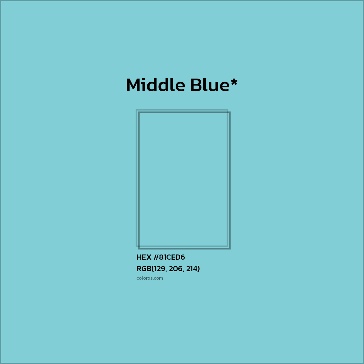 #81CED6 hex color. RGB, RYB, CMYK, HSL, HSV codes and color conversions. Matching color names, palettes, paints.
