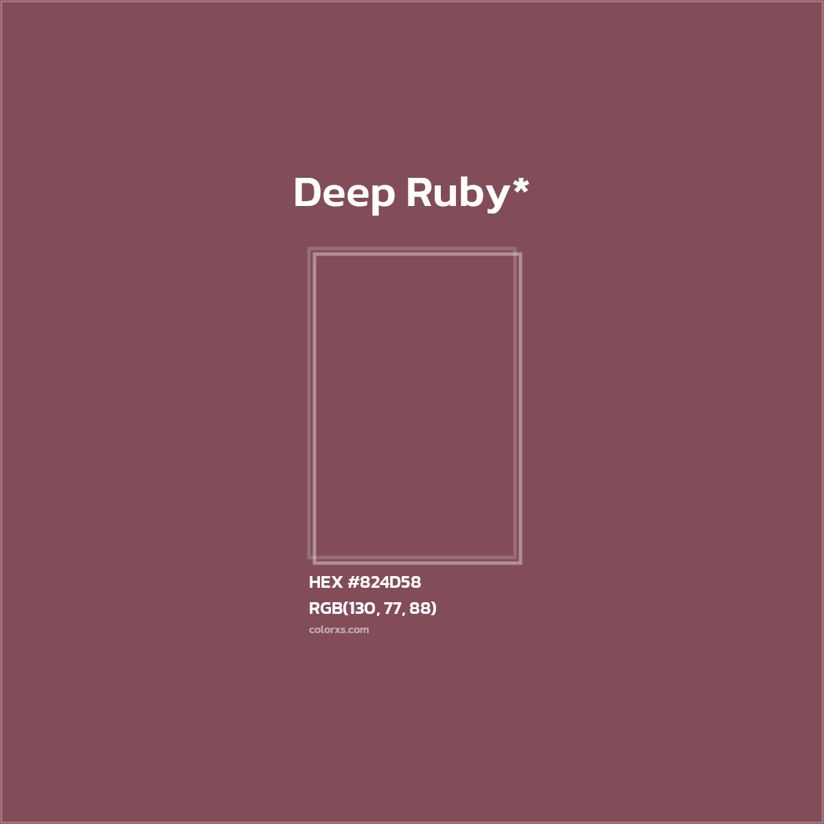 #824D58 hex color. RGB, RYB, CMYK, HSL, HSV codes and color conversions. Matching color names, palettes, paints.