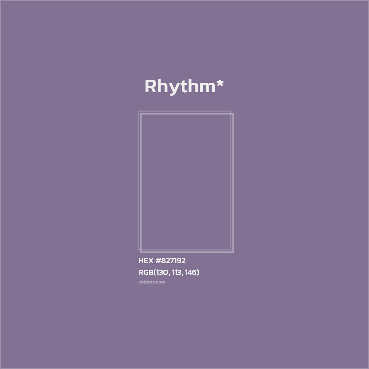 #827192 hex color. RGB, RYB, CMYK, HSL, HSV codes and color conversions. Matching color names, palettes, paints.