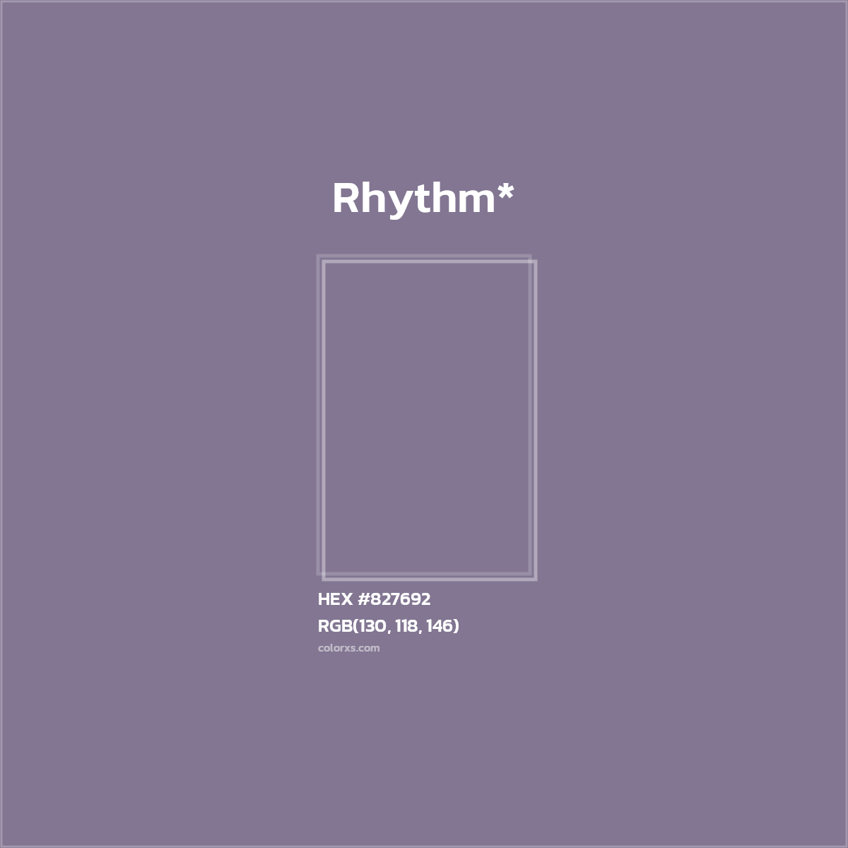 #827692 hex color. RGB, RYB, CMYK, HSL, HSV codes and color conversions. Matching color names, palettes, paints.