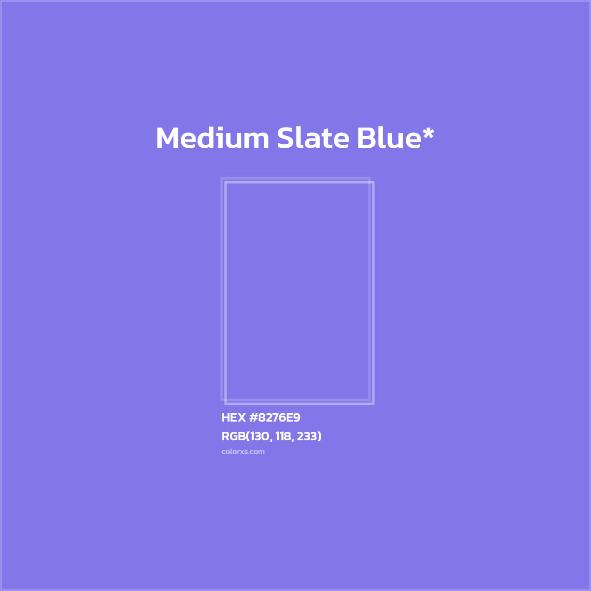 #8276E9 hex color. RGB, RYB, CMYK, HSL, HSV codes and color conversions. Matching color names, palettes, paints.