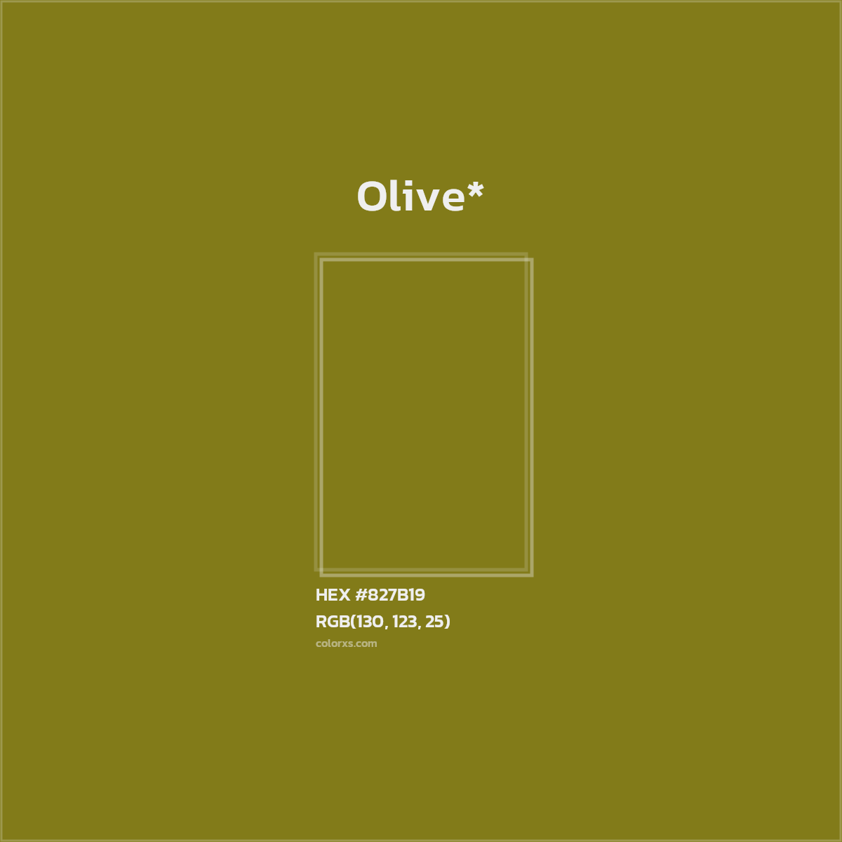 #827B19 hex color. RGB, RYB, CMYK, HSL, HSV codes and color conversions. Matching color names, palettes, paints.