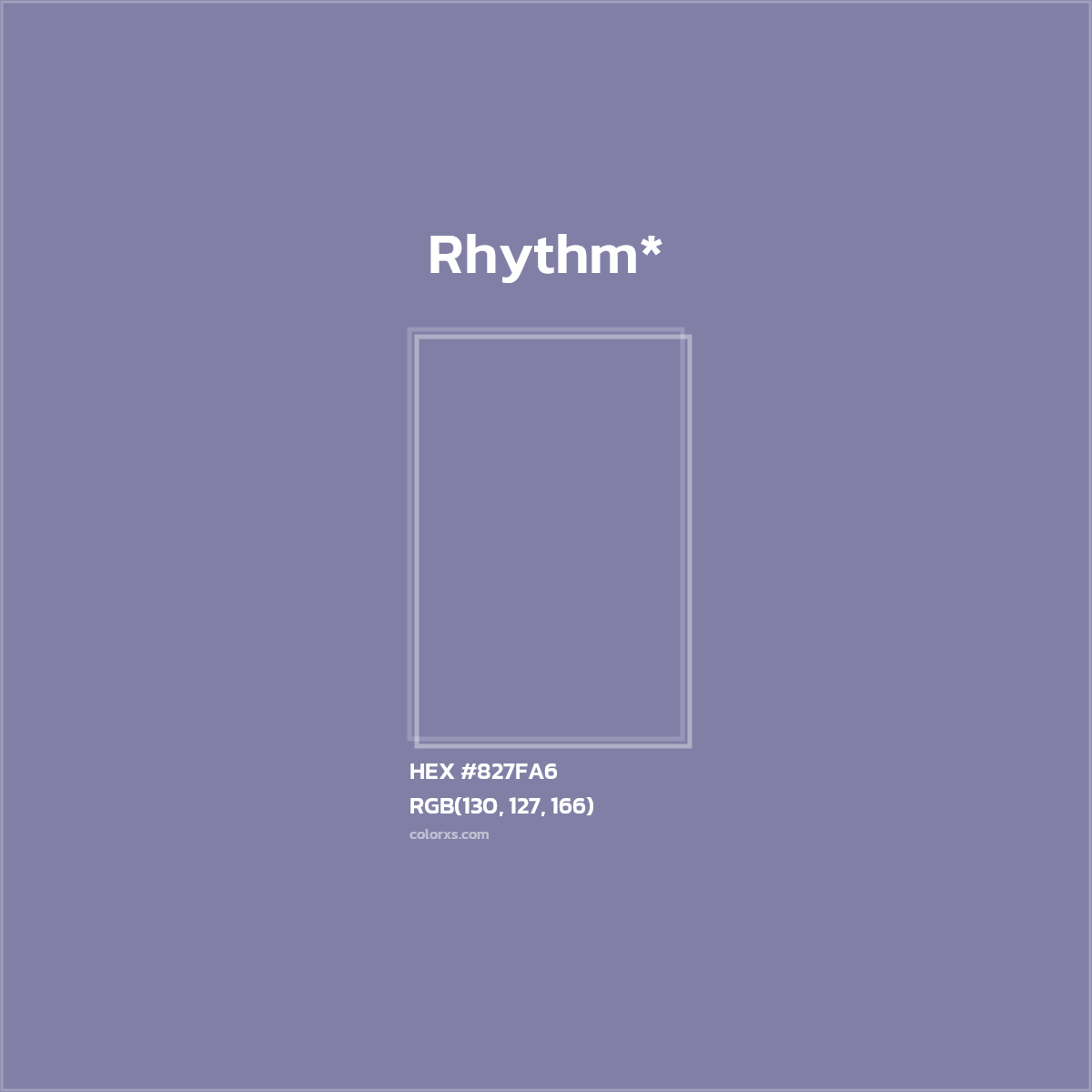 #827FA6 hex color. RGB, RYB, CMYK, HSL, HSV codes and color conversions. Matching color names, palettes, paints.