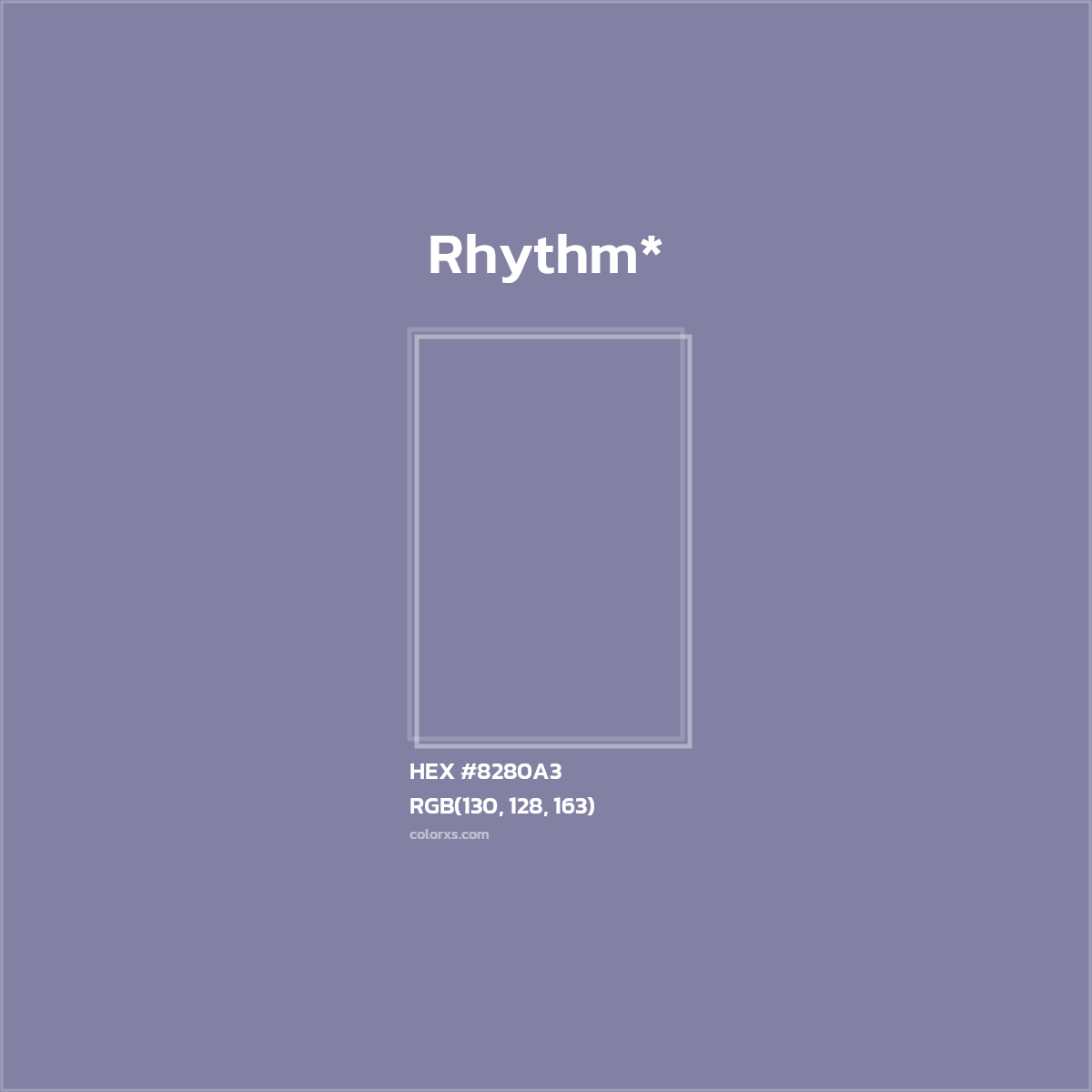 #8280A3 hex color. RGB, RYB, CMYK, HSL, HSV codes and color conversions. Matching color names, palettes, paints.