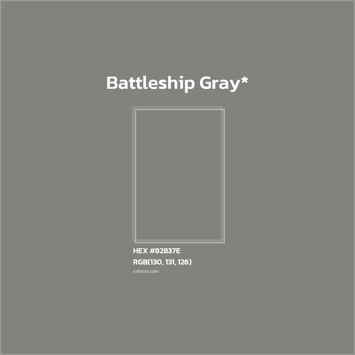 #82837E hex color. RGB, RYB, CMYK, HSL, HSV codes and color conversions. Matching color names, palettes, paints.