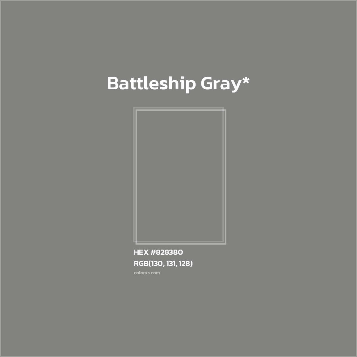#828380 hex color. RGB, RYB, CMYK, HSL, HSV codes and color conversions. Matching color names, palettes, paints.