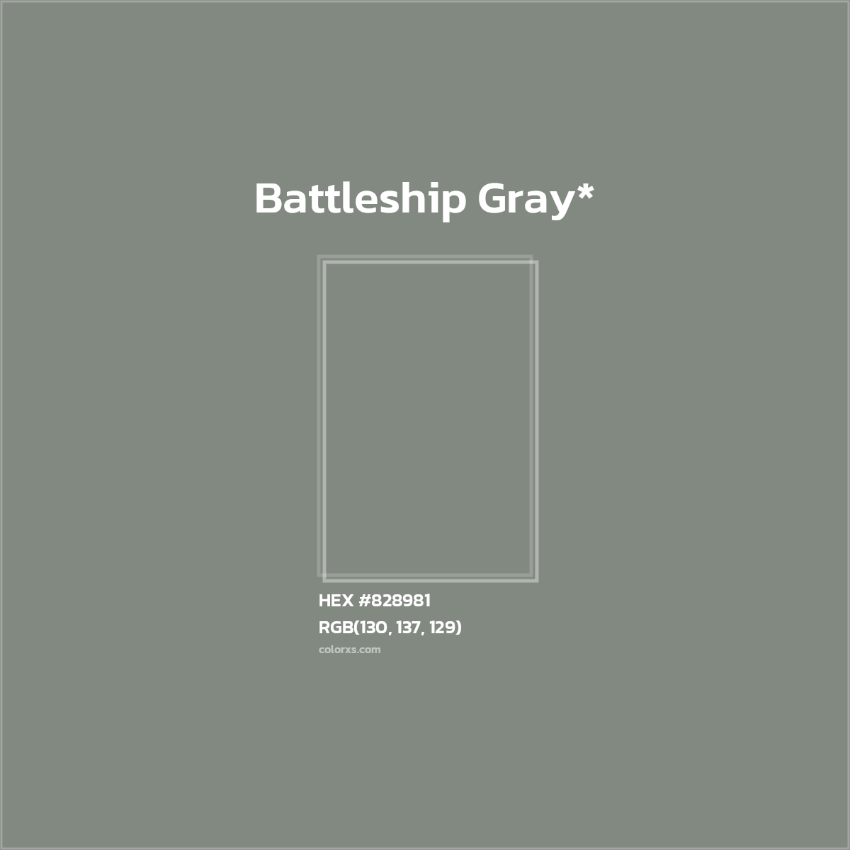 #828981 hex color. RGB, RYB, CMYK, HSL, HSV codes and color conversions. Matching color names, palettes, paints.