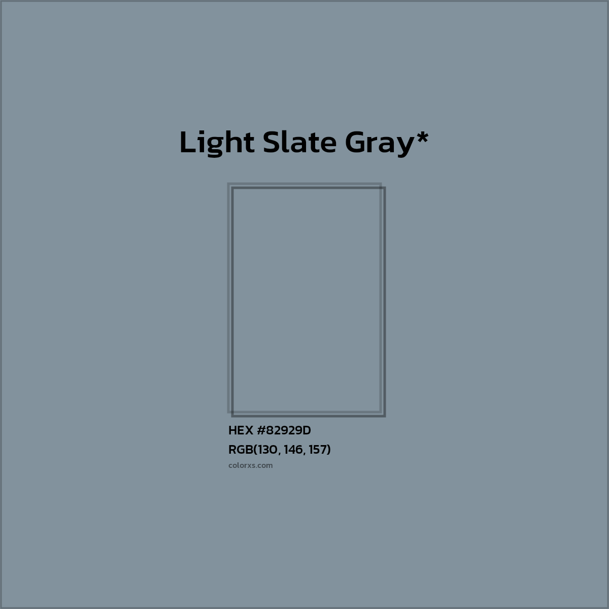 #82929D hex color. RGB, RYB, CMYK, HSL, HSV codes and color conversions. Matching color names, palettes, paints.