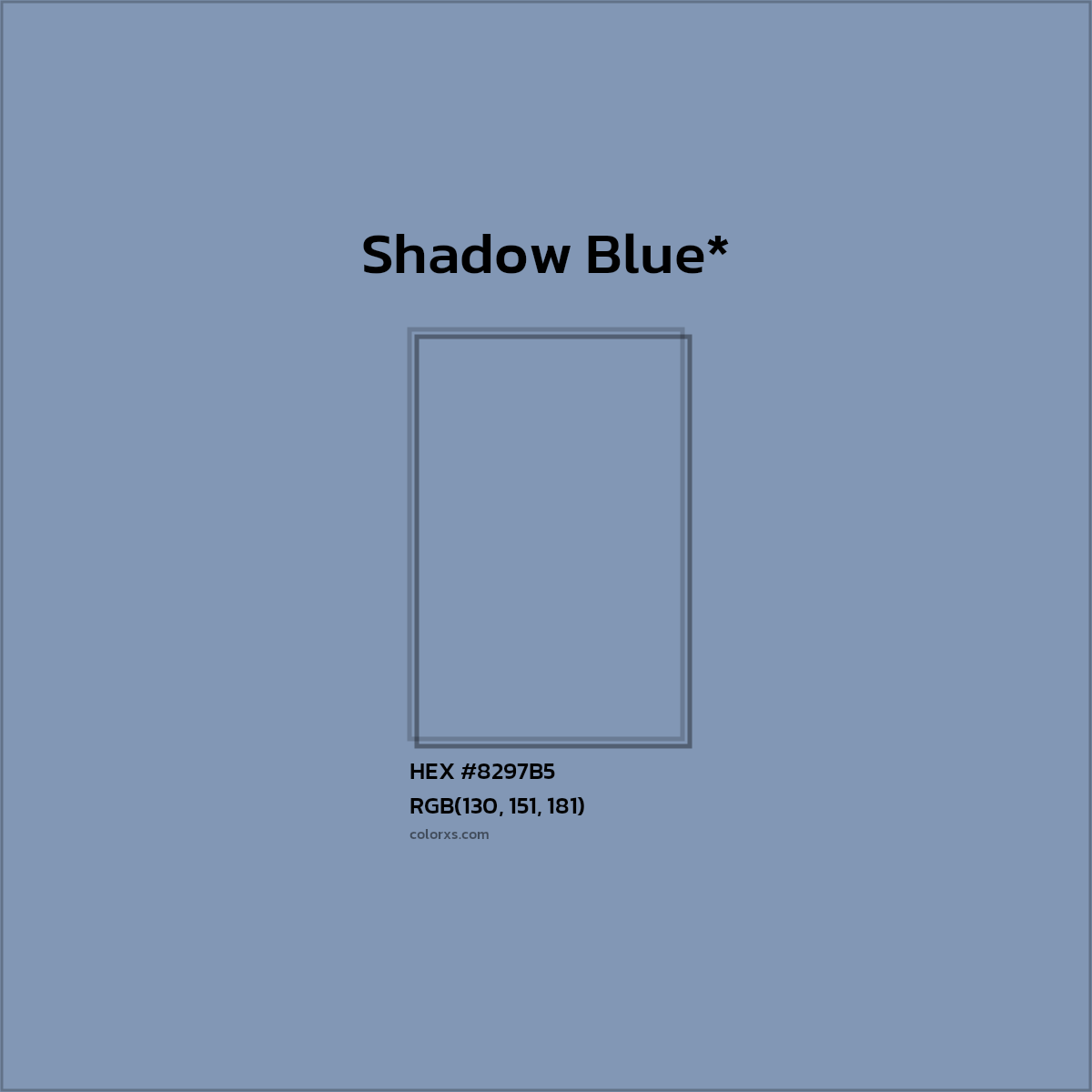 #8297B5 hex color. RGB, RYB, CMYK, HSL, HSV codes and color conversions. Matching color names, palettes, paints.