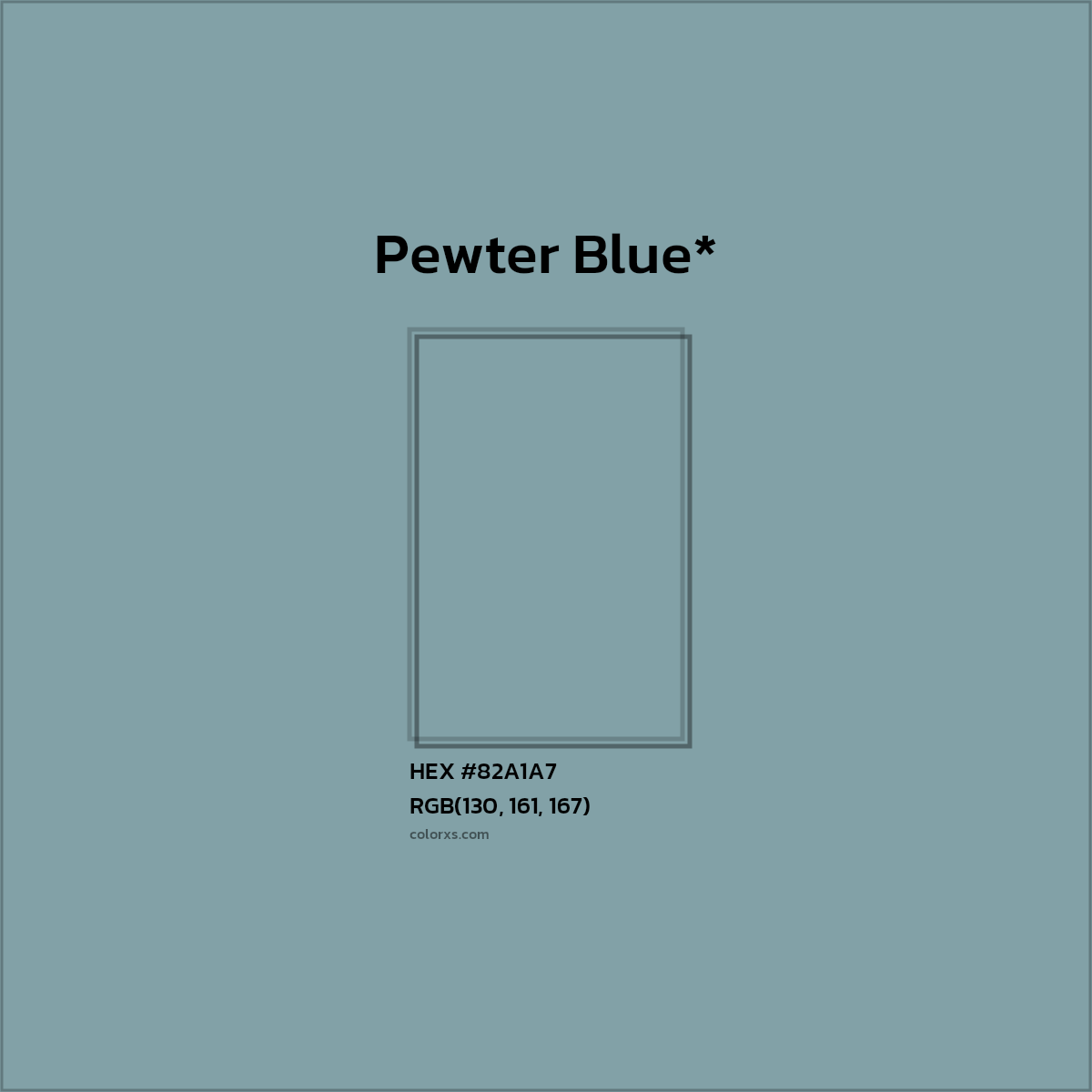 #82A1A7 hex color. RGB, RYB, CMYK, HSL, HSV codes and color conversions. Matching color names, palettes, paints.