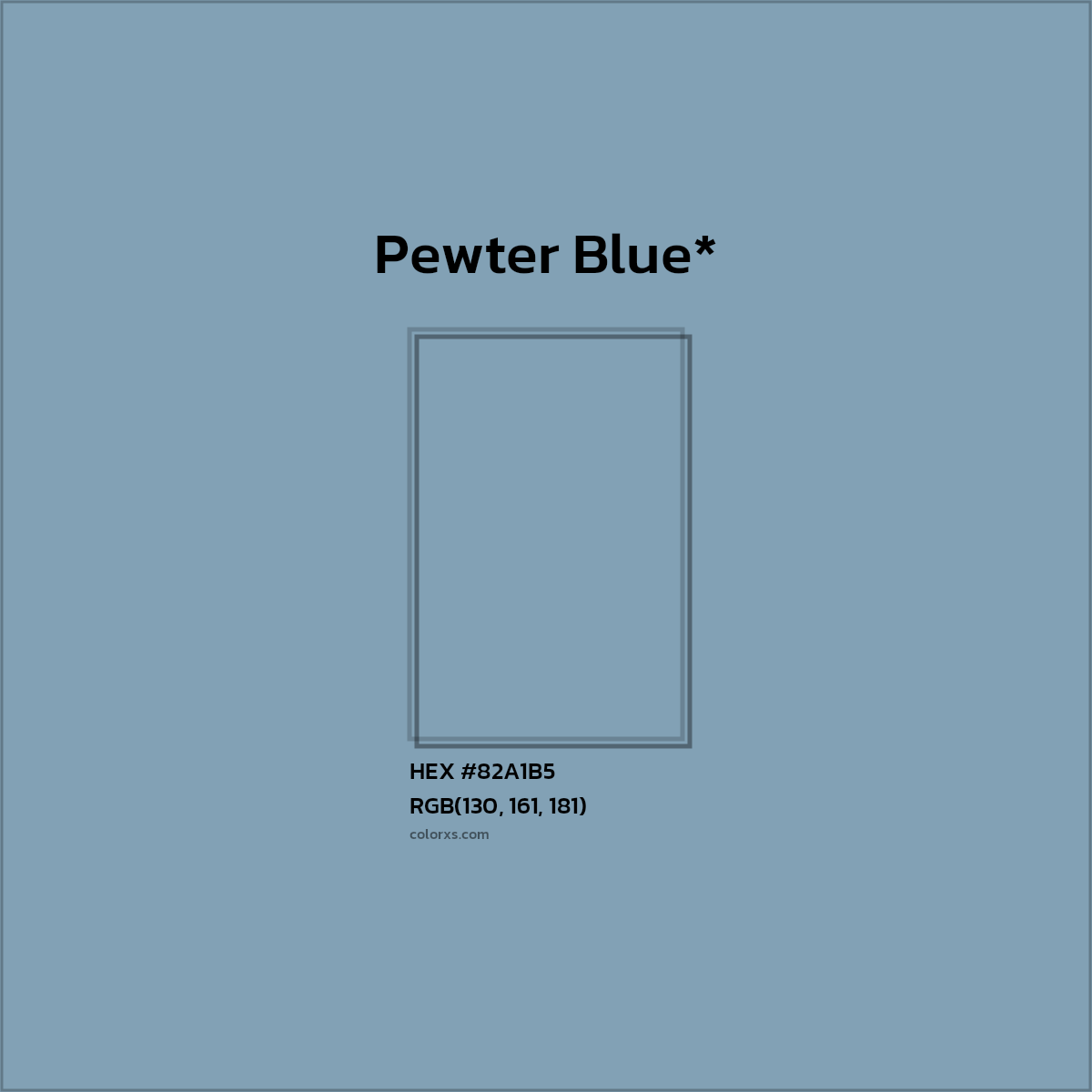 #82A1B5 hex color. RGB, RYB, CMYK, HSL, HSV codes and color conversions. Matching color names, palettes, paints.