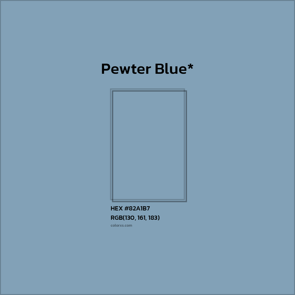 #82A1B7 hex color. RGB, RYB, CMYK, HSL, HSV codes and color conversions. Matching color names, palettes, paints.