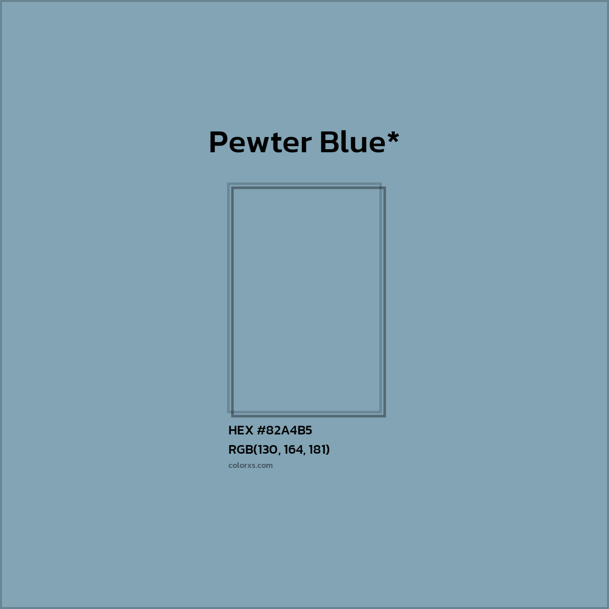 #82A4B5 hex color. RGB, RYB, CMYK, HSL, HSV codes and color conversions. Matching color names, palettes, paints.