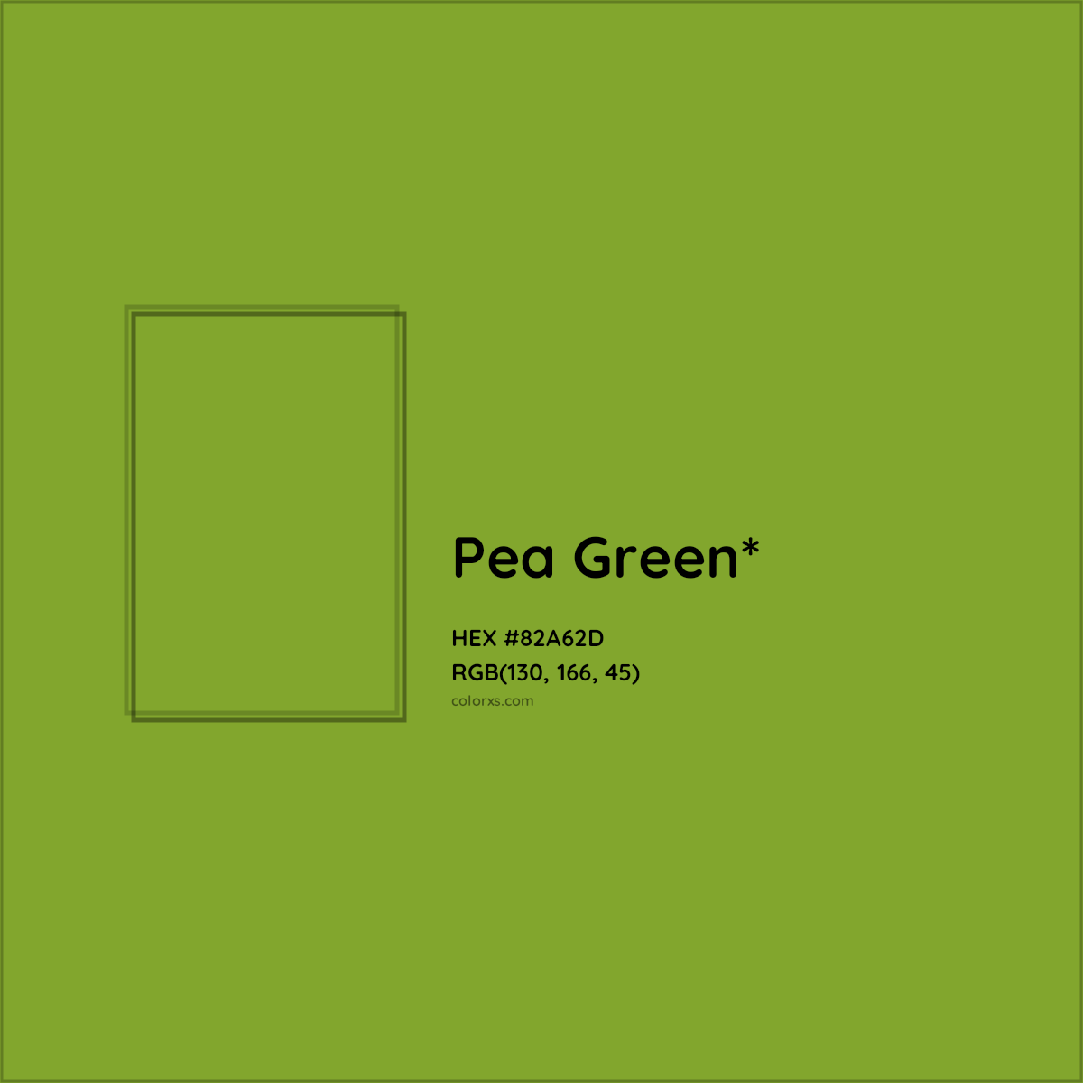 #82A62D hex color. RGB, RYB, CMYK, HSL, HSV codes and color conversions. Matching color names, palettes, paints.