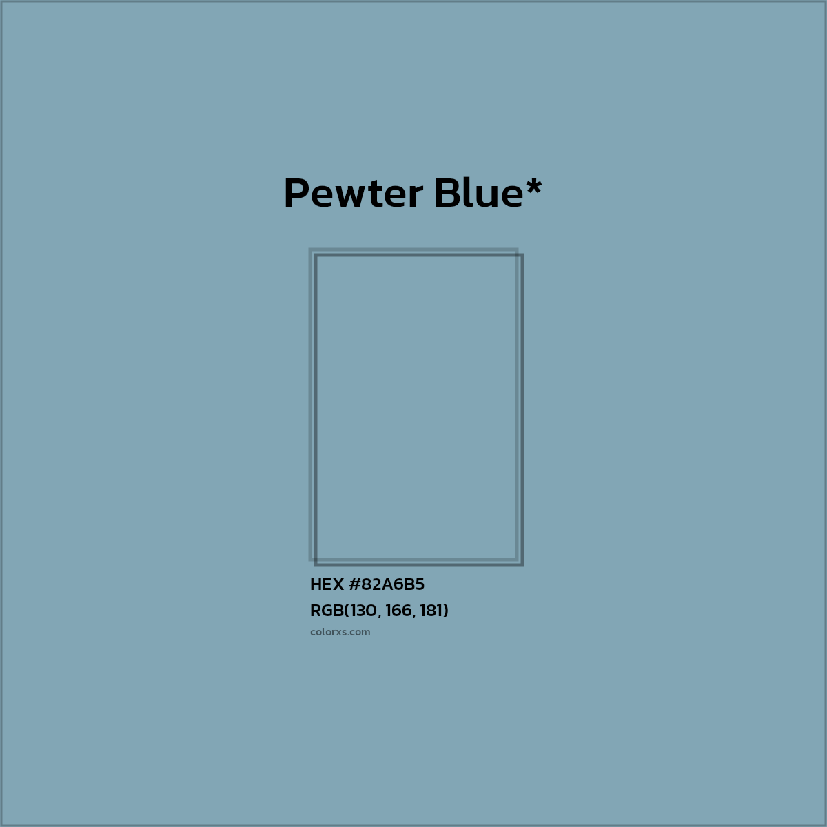 #82A6B5 hex color. RGB, RYB, CMYK, HSL, HSV codes and color conversions. Matching color names, palettes, paints.
