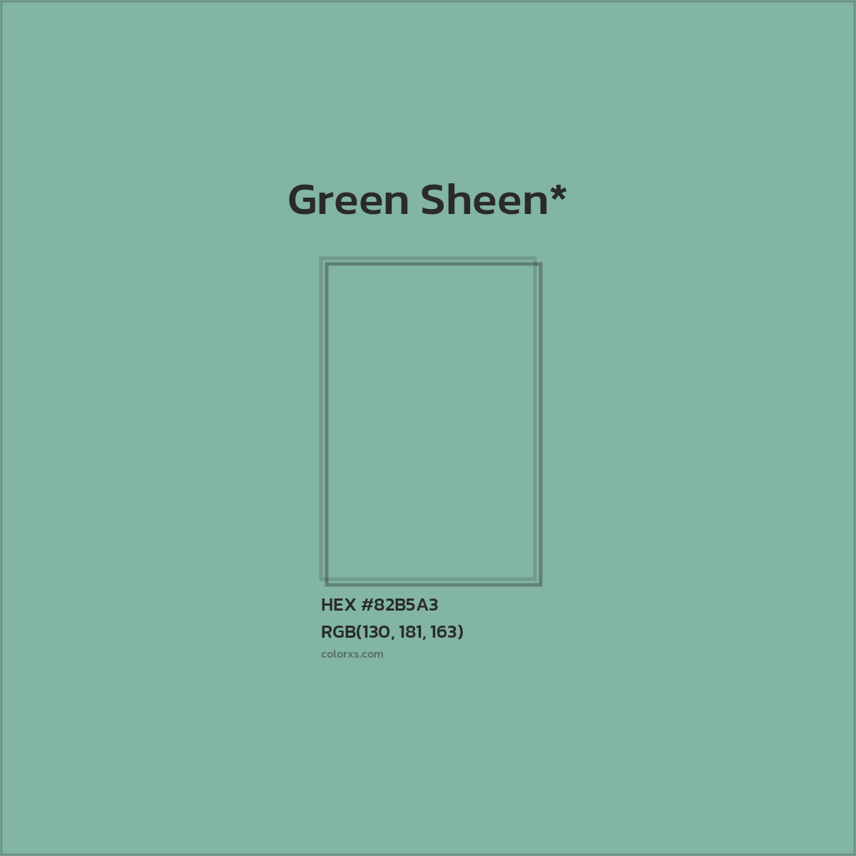#82B5A3 hex color. RGB, RYB, CMYK, HSL, HSV codes and color conversions. Matching color names, palettes, paints.