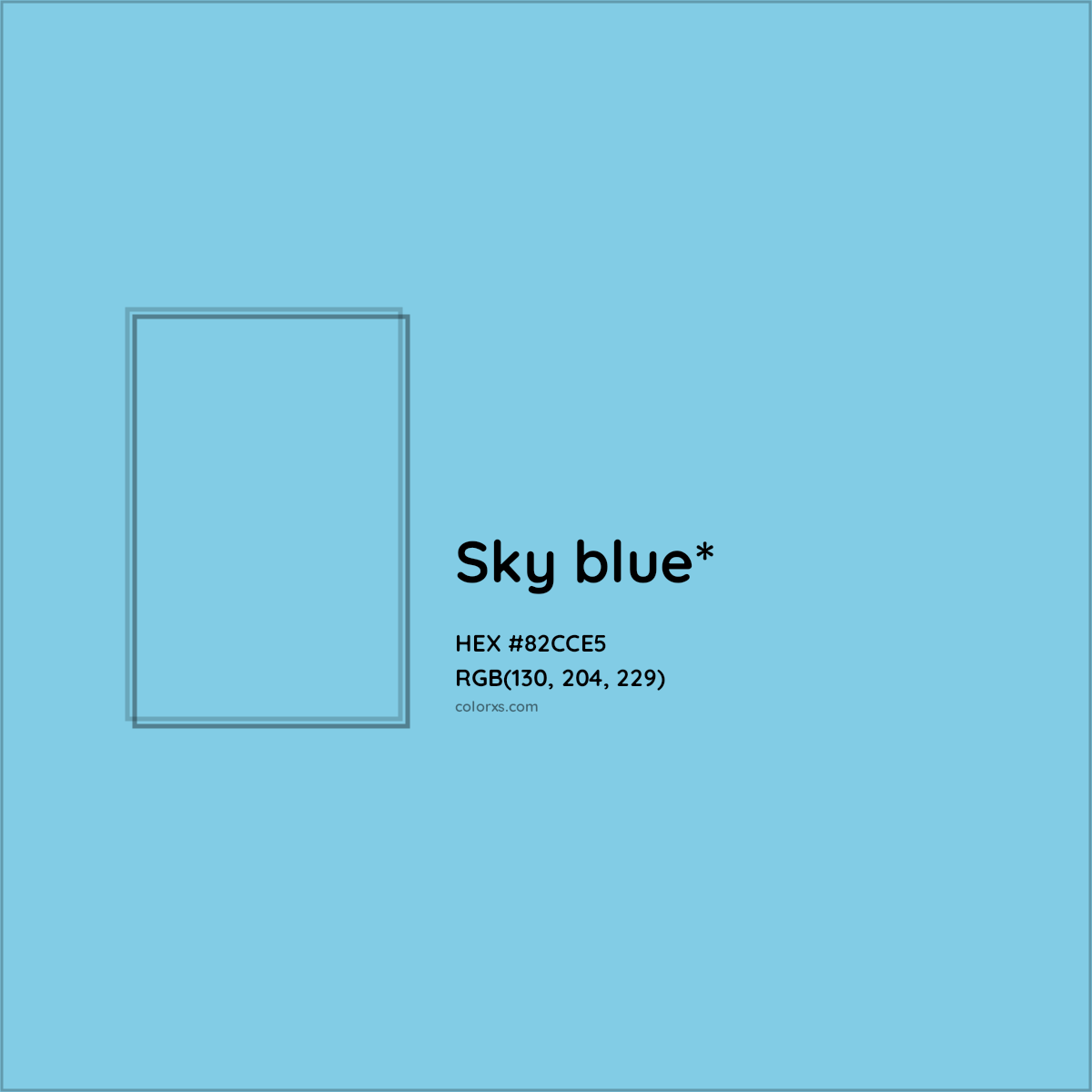 #82CCE5 hex color. RGB, RYB, CMYK, HSL, HSV codes and color conversions. Matching color names, palettes, paints.
