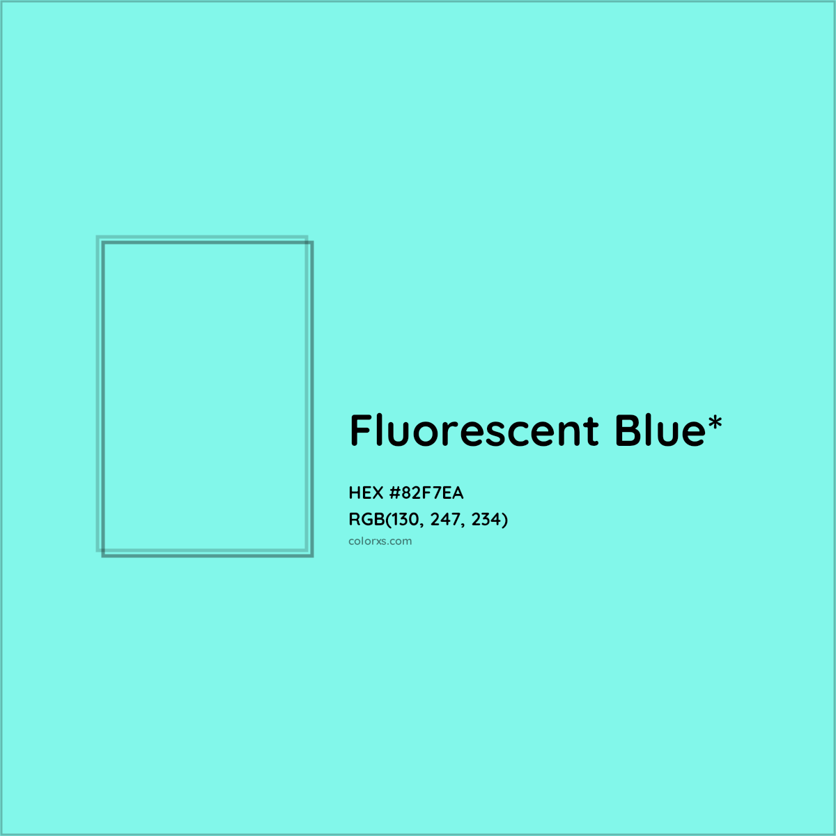 #82F7EA hex color. RGB, RYB, CMYK, HSL, HSV codes and color conversions. Matching color names, palettes, paints.
