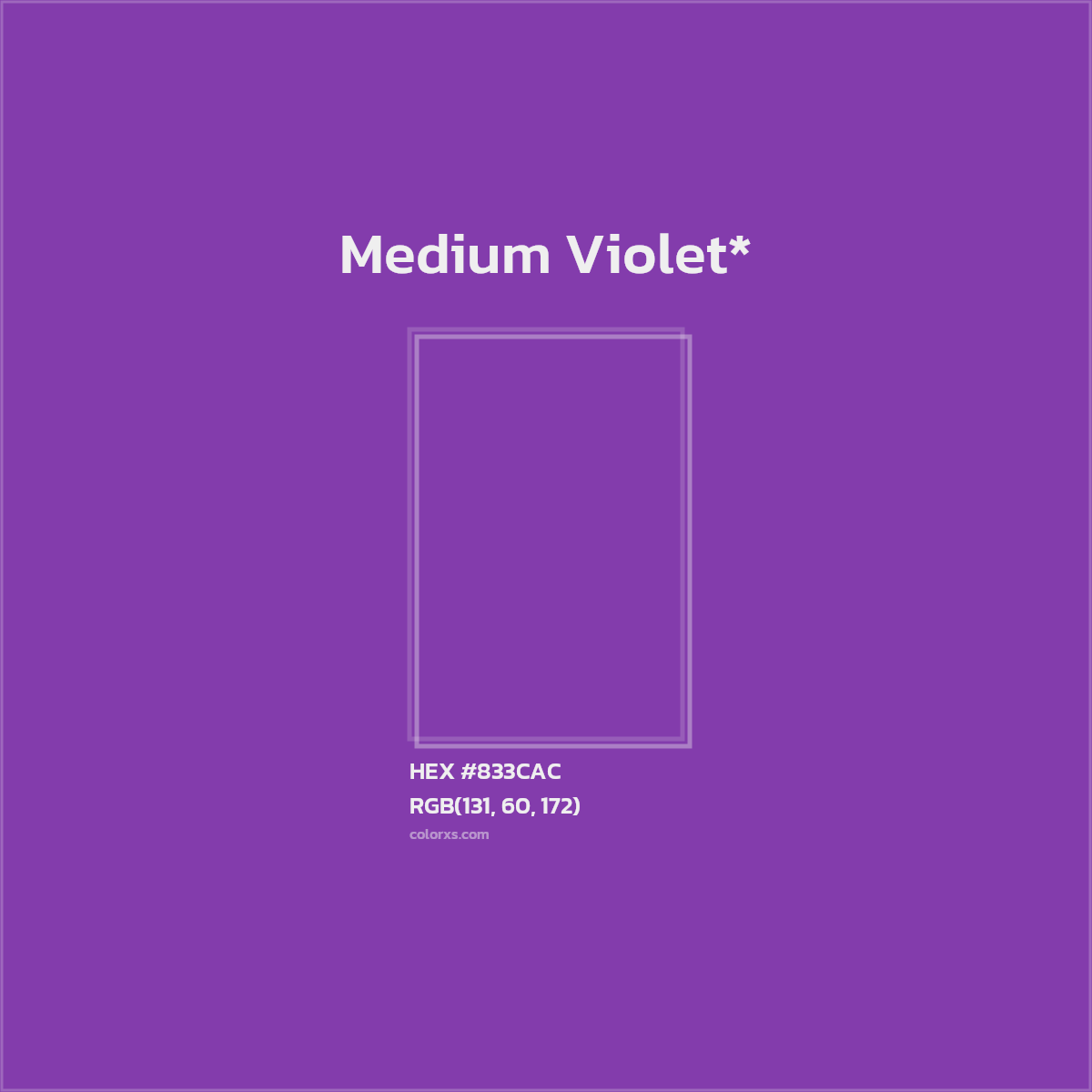 #833CAC hex color. RGB, RYB, CMYK, HSL, HSV codes and color conversions. Matching color names, palettes, paints.