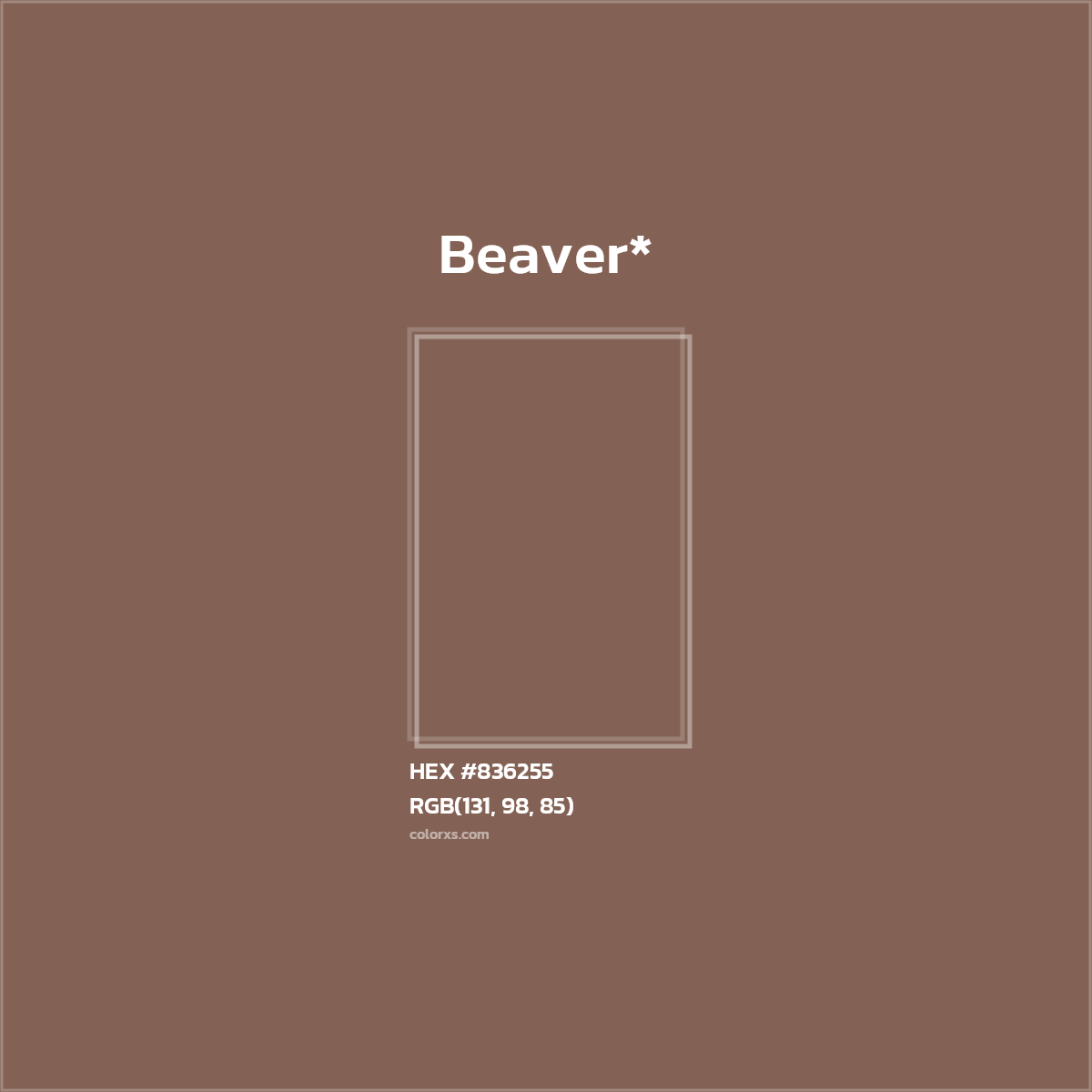 #836255 hex color. RGB, RYB, CMYK, HSL, HSV codes and color conversions. Matching color names, palettes, paints.