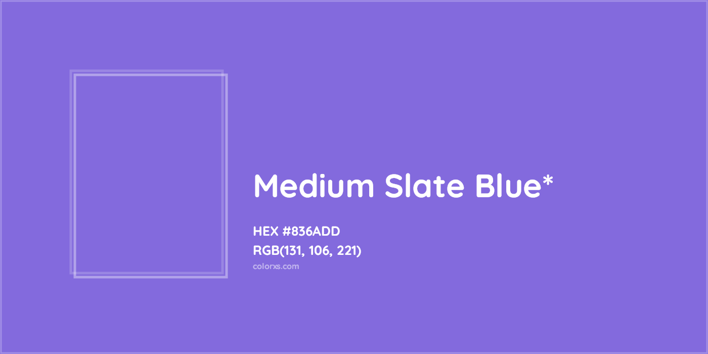 #836ADD hex color. RGB, RYB, CMYK, HSL, HSV codes and color conversions. Matching color names, palettes, paints.